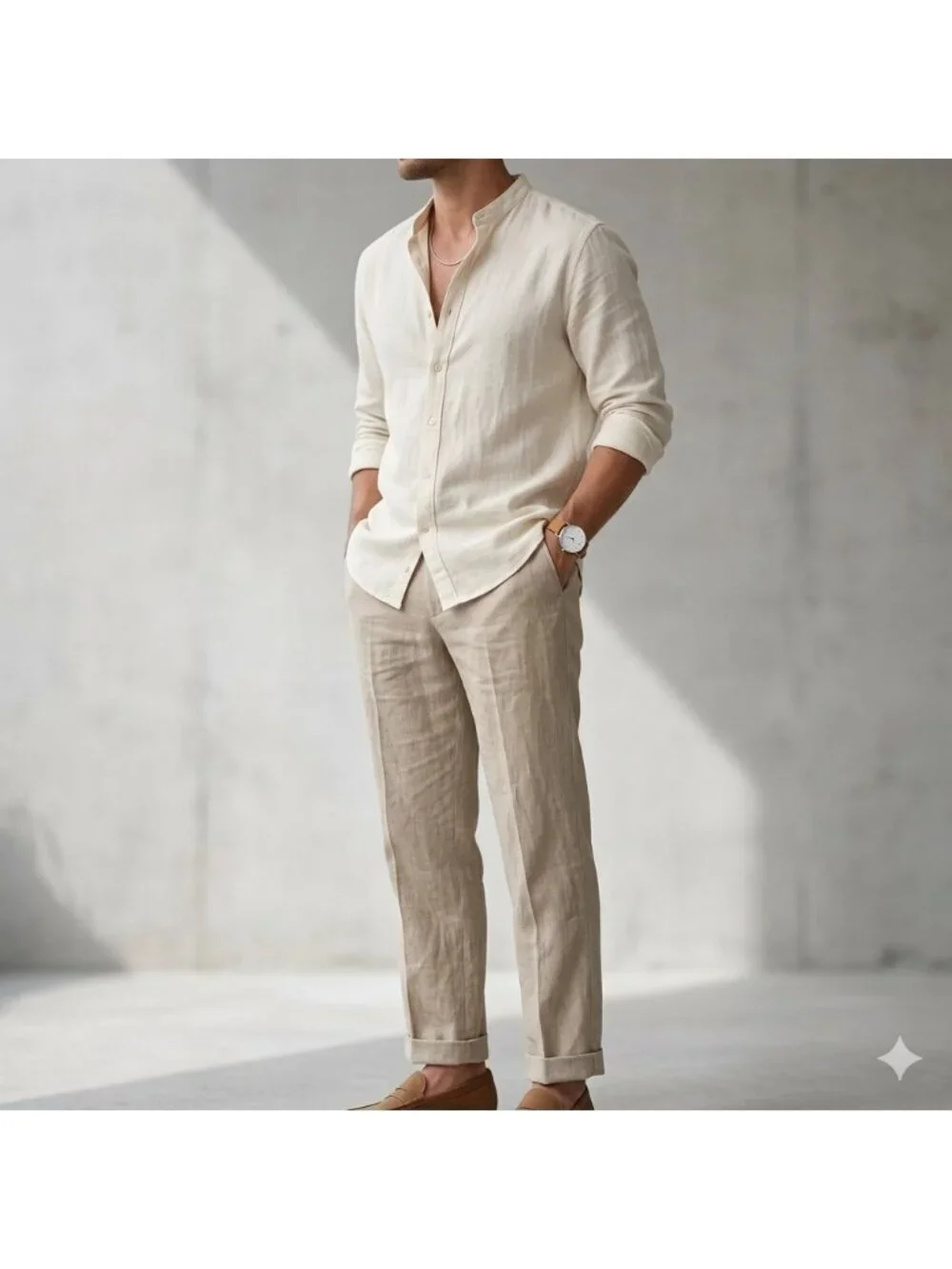 Calvin Klein Linen Pants Men 38 Regular Oatmeal Gray Straight Coastal Cruisewear